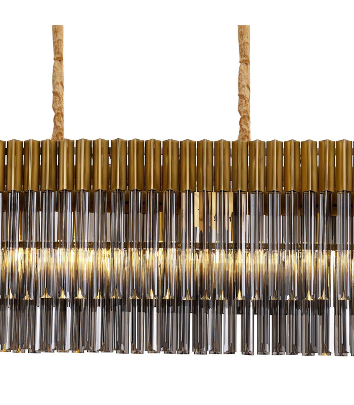 Poland 180 x 40cm Linear Pendant 9 Light E14 Brass/Smoked Sculpted Glass Item Weight: 47kg-7