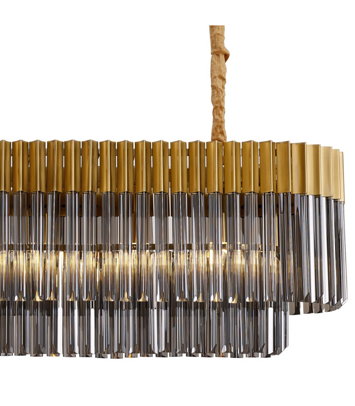 Poland 180 x 40cm Linear Pendant 9 Light E14 Brass/Smoked Sculpted Glass Item Weight: 47kg-8