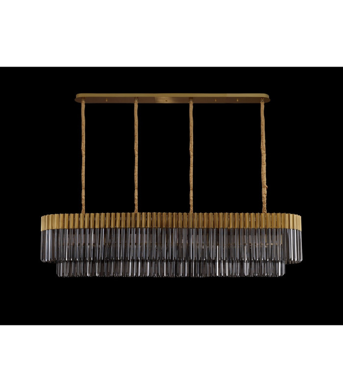 Poland 180 x 40cm Linear Pendant 9 Light E14 Brass/Smoked Sculpted Glass Item Weight: 47kg-9