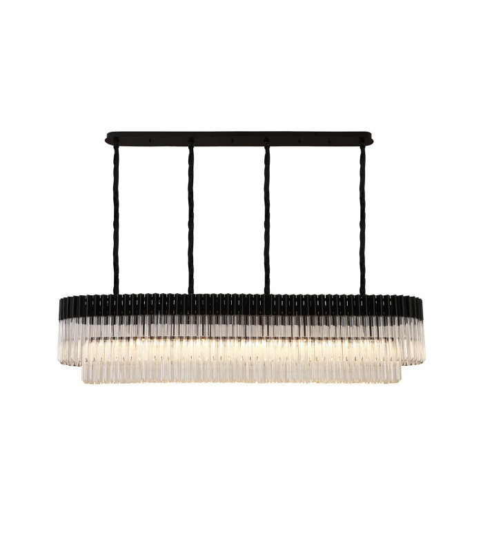 Poland 180 x 40cm Linear Pendant 9 Light E14 Matt Black/Clear Sculpted Glass Item Weight: 47kg-1