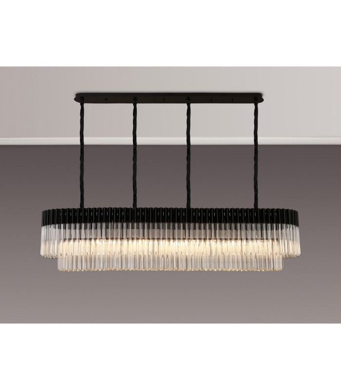 Poland 180 x 40cm Linear Pendant 9 Light E14 Matt Black/Clear Sculpted Glass Item Weight: 47kg-3