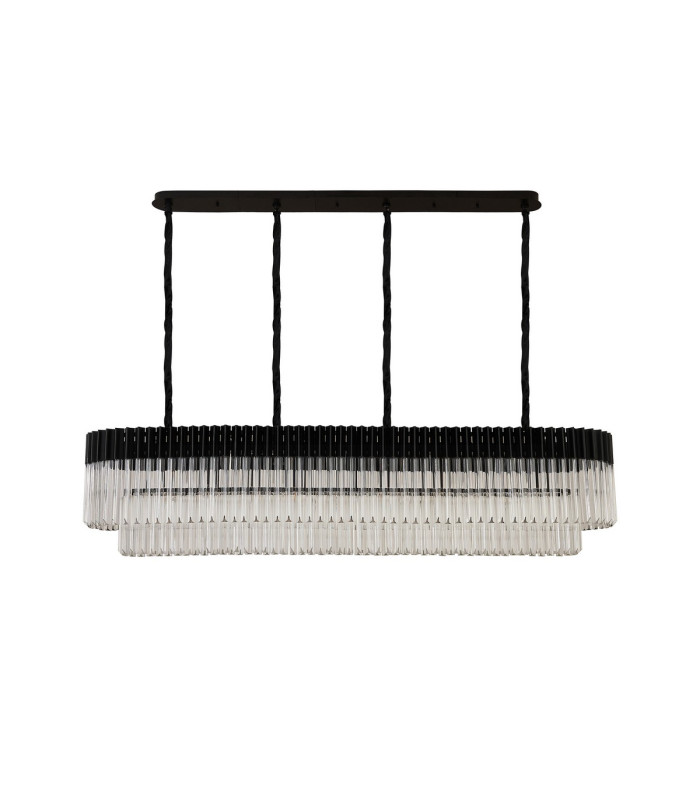 Poland 180 x 40cm Linear Pendant 9 Light E14 Matt Black/Clear Sculpted Glass Item Weight: 47kg-4