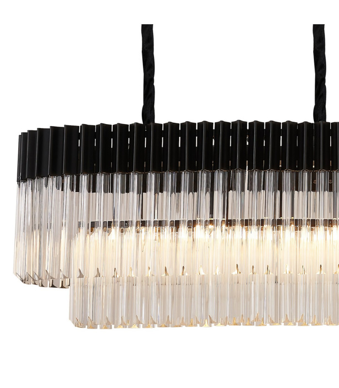 Poland 180 x 40cm Linear Pendant 9 Light E14 Matt Black/Clear Sculpted Glass Item Weight: 47kg-5