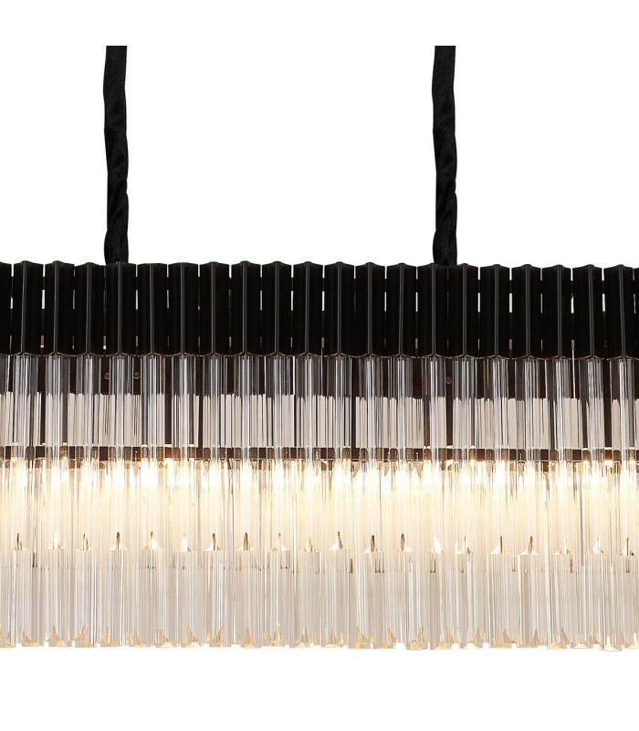 Poland 180 x 40cm Linear Pendant 9 Light E14 Matt Black/Clear Sculpted Glass Item Weight: 47kg-7