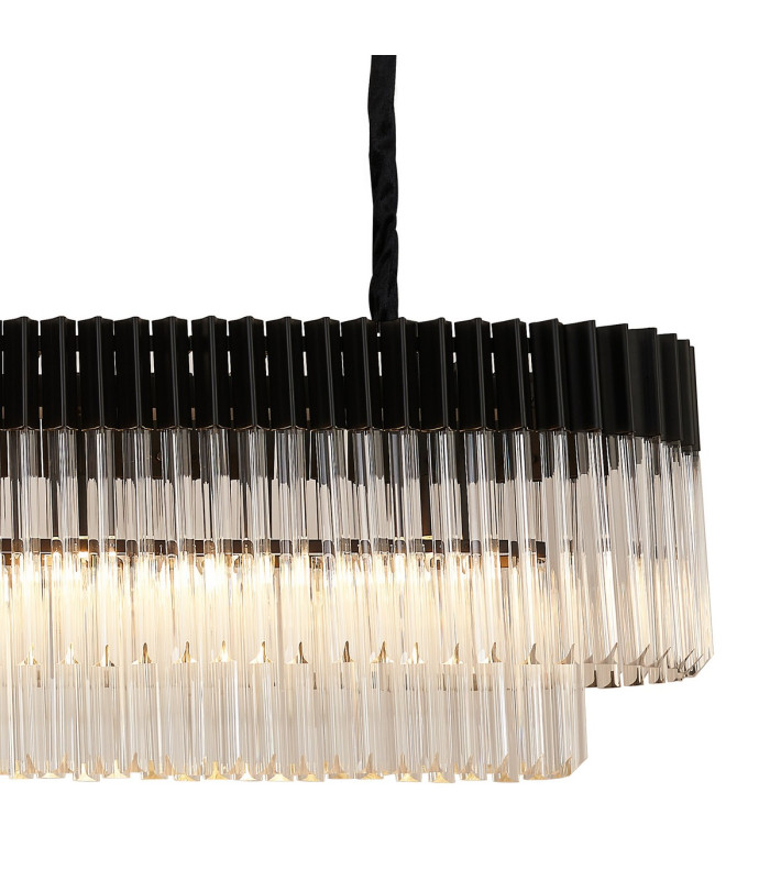 Poland 180 x 40cm Linear Pendant 9 Light E14 Matt Black/Clear Sculpted Glass Item Weight: 47kg-8