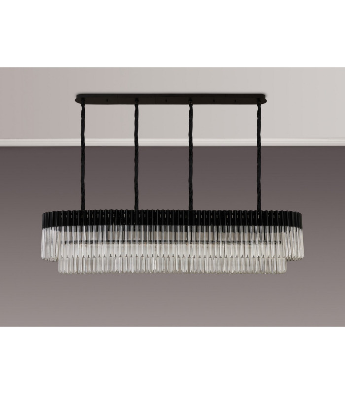 Poland 180 x 40cm Linear Pendant 9 Light E14 Matt Black/Clear Sculpted Glass Item Weight: 47kg-9
