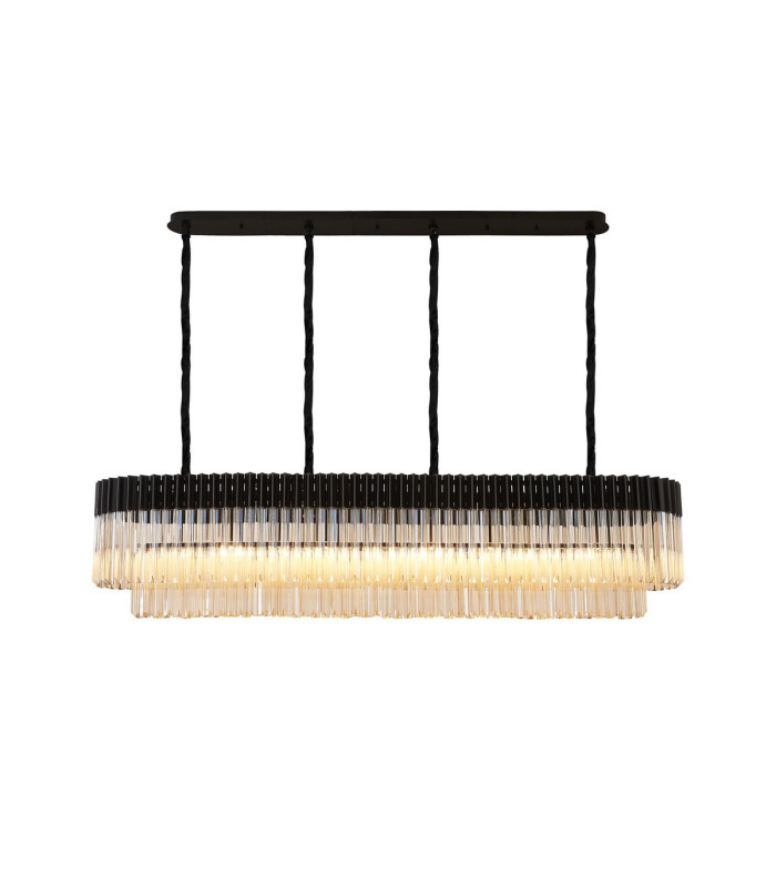 Poland 180 x 40cm Linear Pendant 9 Light E14 Matt Black/Cognac Sculpted Glass Item Weight: 47kg-1