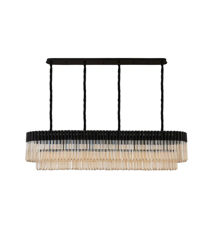 Poland 180 x 40cm Linear Pendant 9 Light E14 Matt Black/Cognac Sculpted Glass Item Weight: 47kg-4