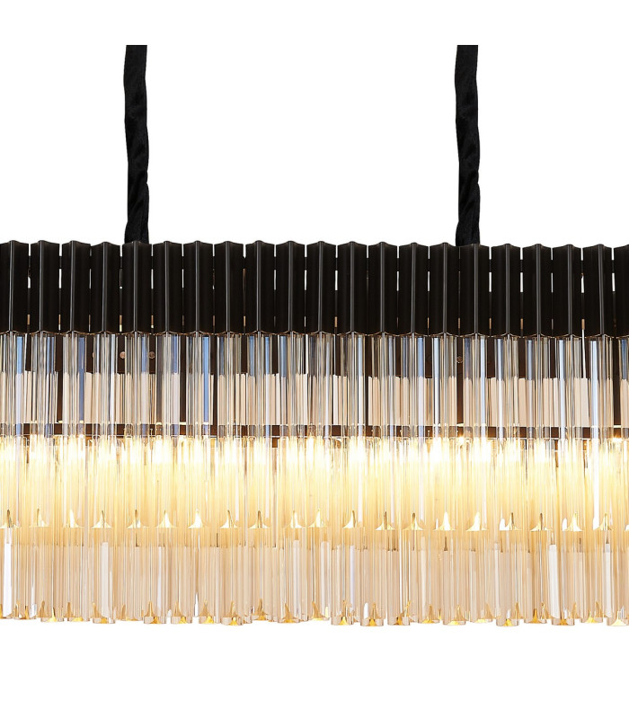 Poland 180 x 40cm Linear Pendant 9 Light E14 Matt Black/Cognac Sculpted Glass Item Weight: 47kg-7