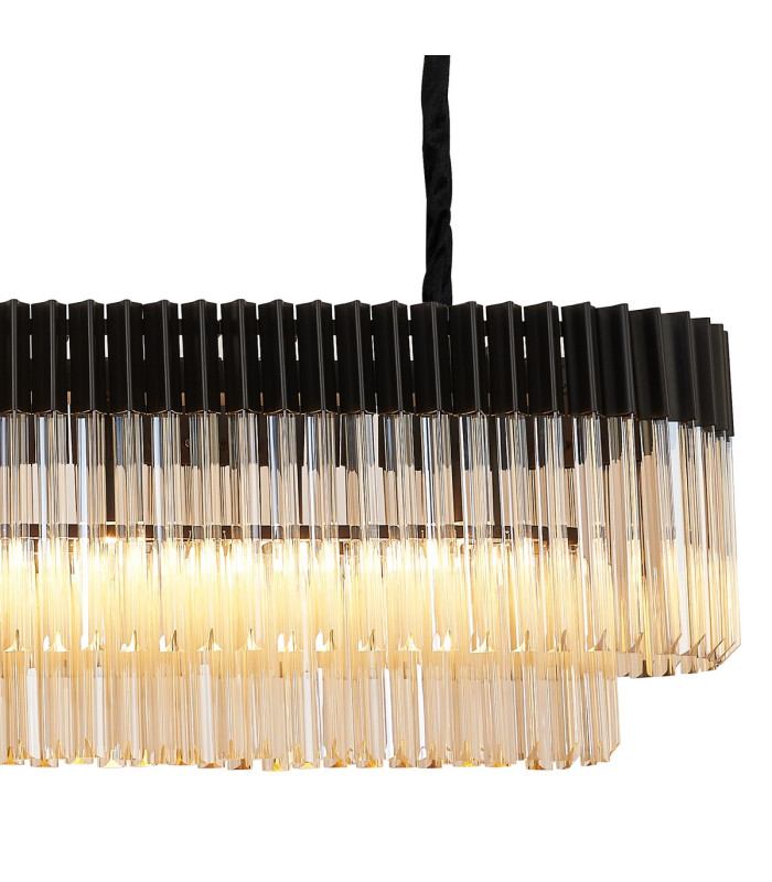 Poland 180 x 40cm Linear Pendant 9 Light E14 Matt Black/Cognac Sculpted Glass Item Weight: 47kg-8
