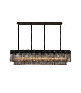Poland 180 x 40cm Linear Pendant 9 Light E14 Matt Black/Smoked Sculpted Glass Item Weight: 47kg-1
