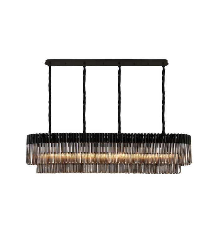 Poland 180 x 40cm Linear Pendant 9 Light E14 Matt Black/Smoked Sculpted Glass Item Weight: 47kg-1