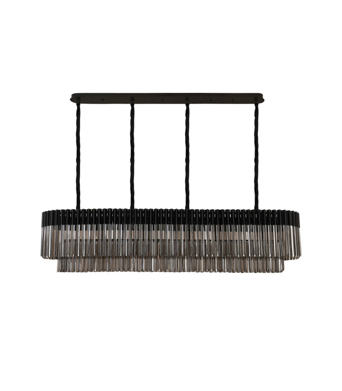 Poland 180 x 40cm Linear Pendant 9 Light E14 Matt Black/Smoked Sculpted Glass Item Weight: 47kg-4