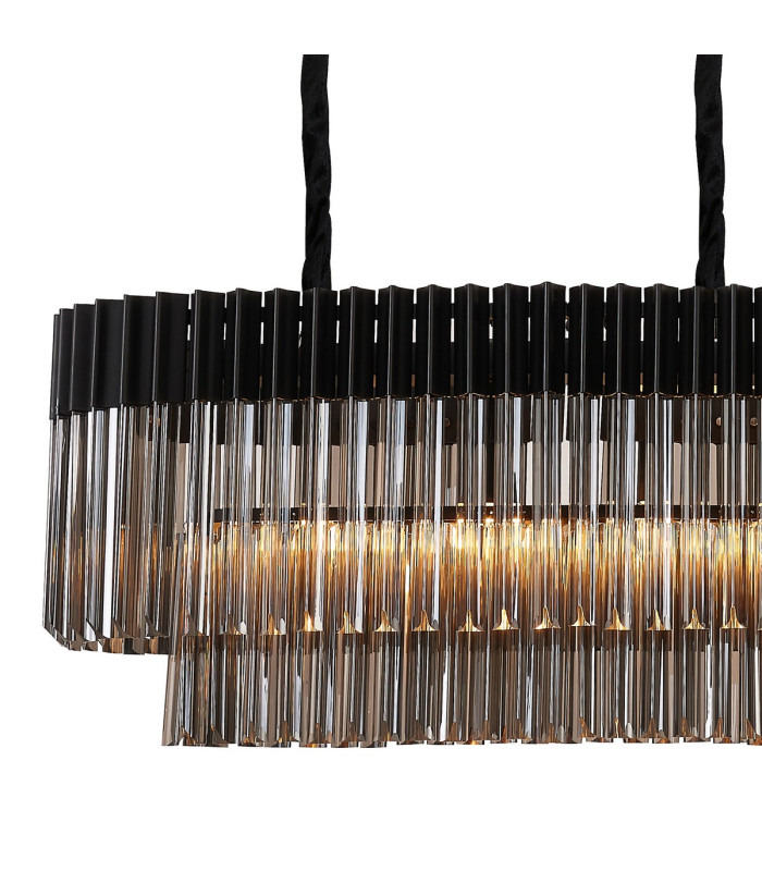 Poland 180 x 40cm Linear Pendant 9 Light E14 Matt Black/Smoked Sculpted Glass Item Weight: 47kg-5