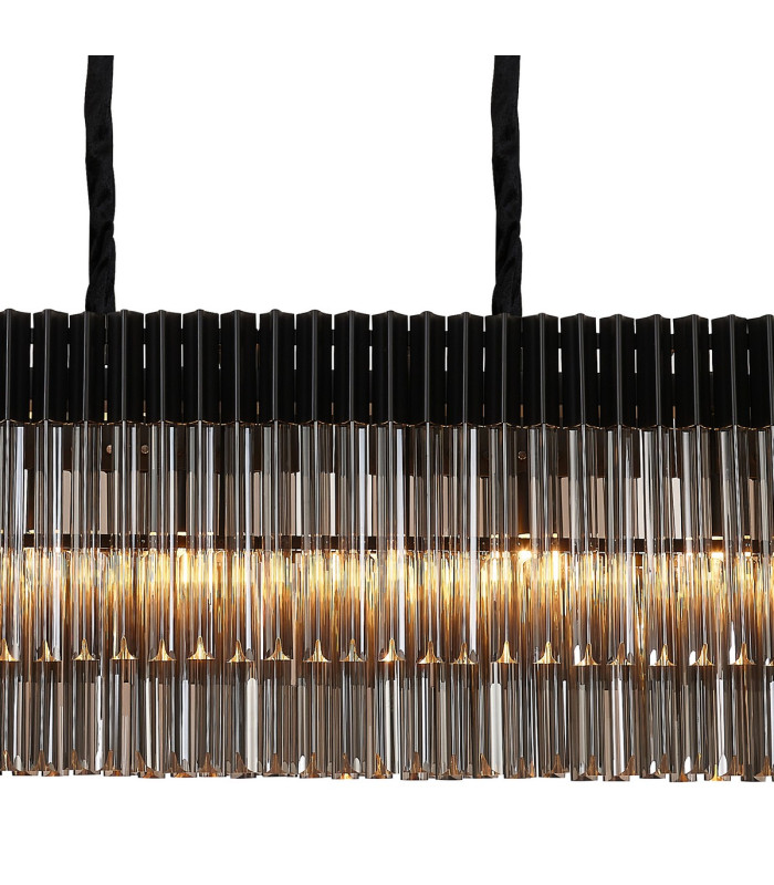 Poland 180 x 40cm Linear Pendant 9 Light E14 Matt Black/Smoked Sculpted Glass Item Weight: 47kg-7