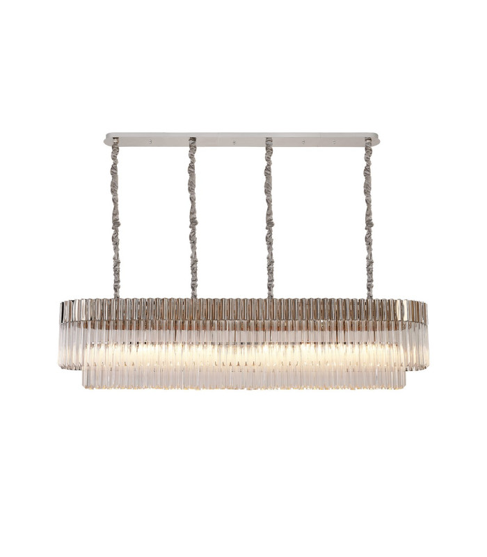 Poland 180 x 40cm Linear Pendant 9 Light E14 Polished Nickel/Clear Sculpted Glass Item Weight: 47kg-1