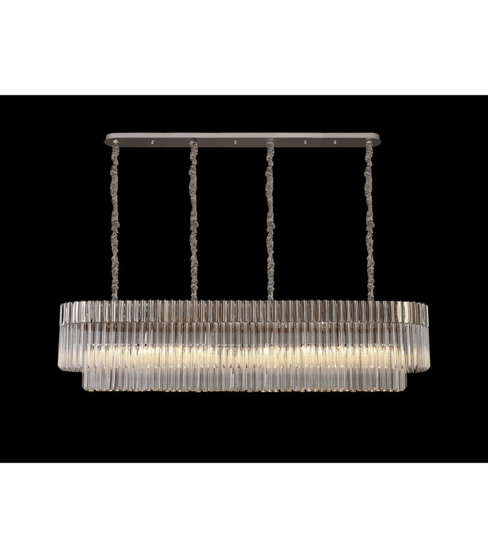 Poland 180 x 40cm Linear Pendant 9 Light E14 Polished Nickel/Clear Sculpted Glass Item Weight: 47kg-3