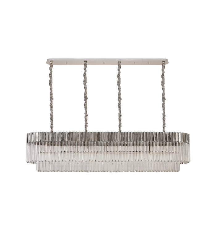 Poland 180 x 40cm Linear Pendant 9 Light E14 Polished Nickel/Clear Sculpted Glass Item Weight: 47kg-4