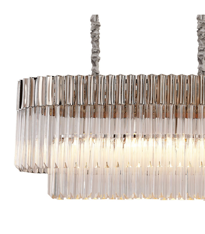 Poland 180 x 40cm Linear Pendant 9 Light E14 Polished Nickel/Clear Sculpted Glass Item Weight: 47kg-5
