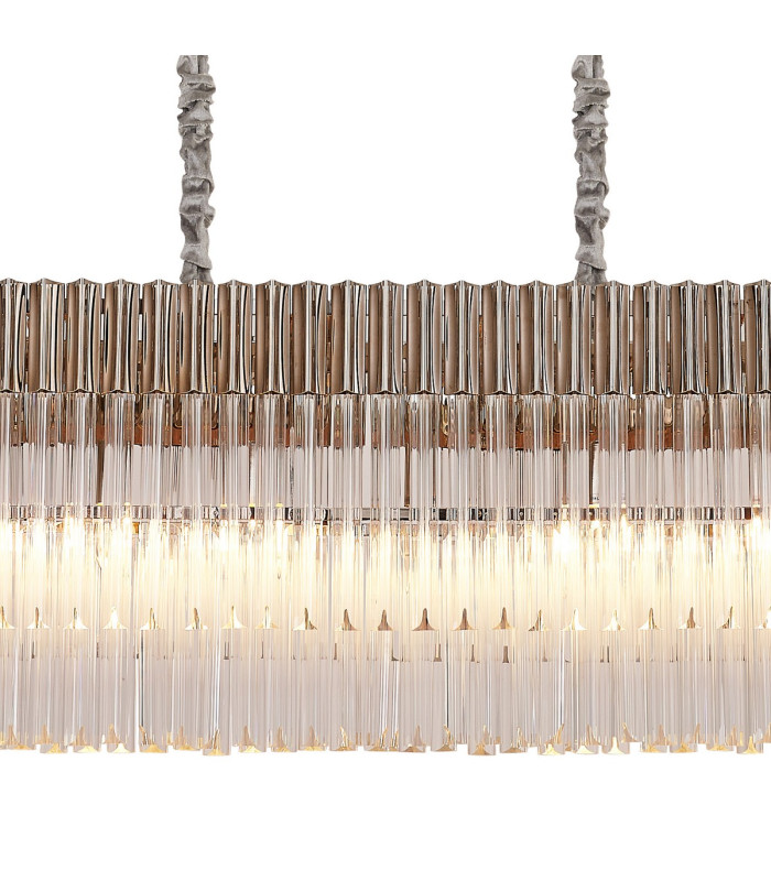 Poland 180 x 40cm Linear Pendant 9 Light E14 Polished Nickel/Clear Sculpted Glass Item Weight: 47kg-7