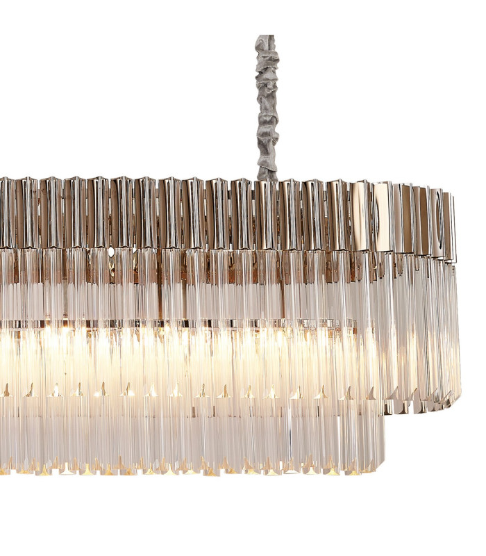 Poland 180 x 40cm Linear Pendant 9 Light E14 Polished Nickel/Clear Sculpted Glass Item Weight: 47kg-8