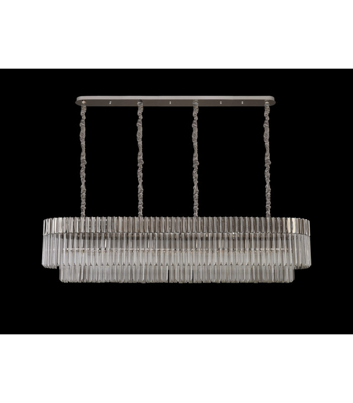 Poland 180 x 40cm Linear Pendant 9 Light E14 Polished Nickel/Clear Sculpted Glass Item Weight: 47kg-9