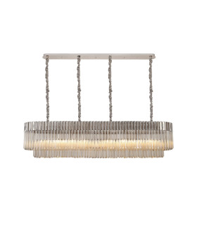 Poland 180 x 40cm Linear Pendant 9 Light E14 Polished Nickel/Cognac Sculpted Glass Item Weight: 47kg-1