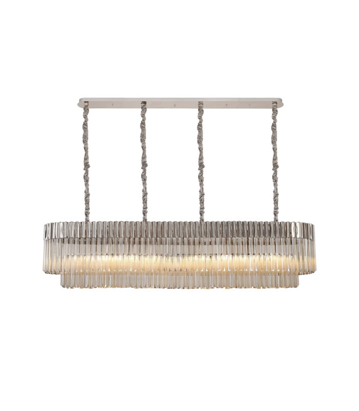 Poland 180 x 40cm Linear Pendant 9 Light E14 Polished Nickel/Cognac Sculpted Glass Item Weight: 47kg-1