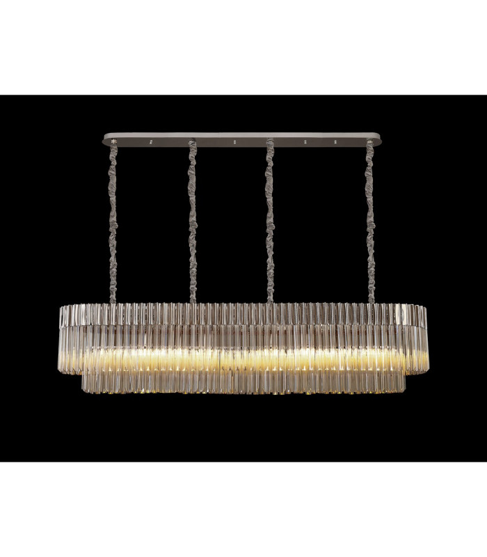Poland 180 x 40cm Linear Pendant 9 Light E14 Polished Nickel/Cognac Sculpted Glass Item Weight: 47kg-3