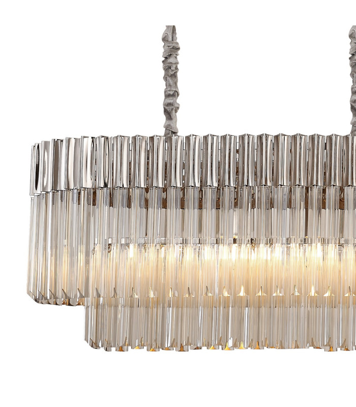 Poland 180 x 40cm Linear Pendant 9 Light E14 Polished Nickel/Cognac Sculpted Glass Item Weight: 47kg-5