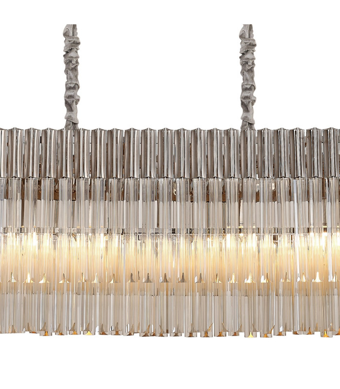 Poland 180 x 40cm Linear Pendant 9 Light E14 Polished Nickel/Cognac Sculpted Glass Item Weight: 47kg-7