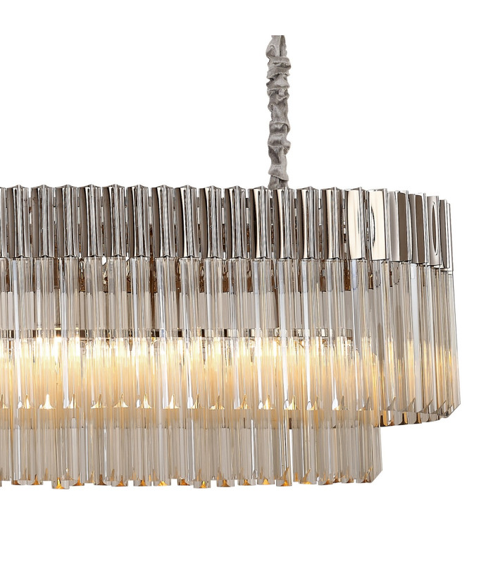 Poland 180 x 40cm Linear Pendant 9 Light E14 Polished Nickel/Cognac Sculpted Glass Item Weight: 47kg-8