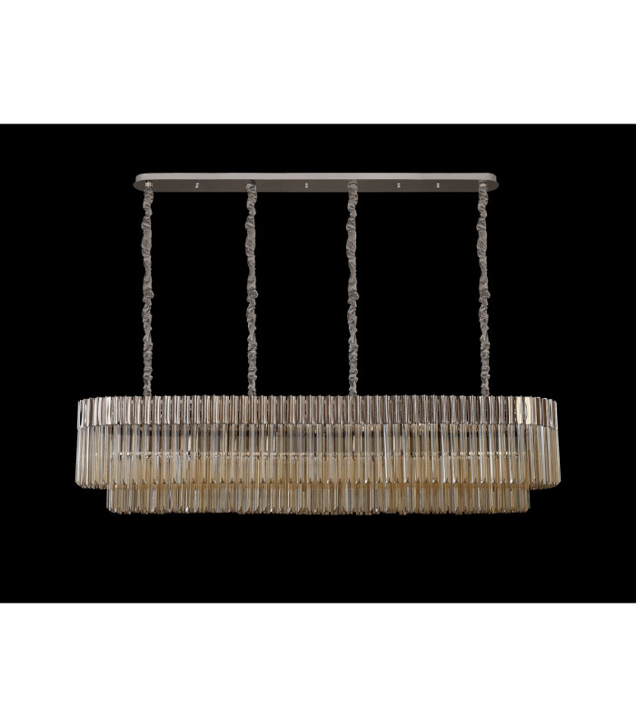 Poland 180 x 40cm Linear Pendant 9 Light E14 Polished Nickel/Cognac Sculpted Glass Item Weight: 47kg-9