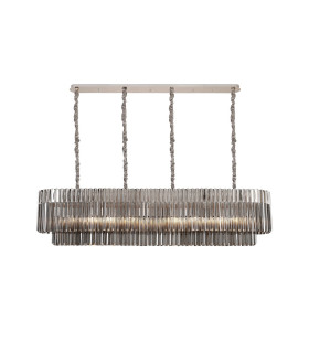 Poland 180 x 40cm Linear Pendant 9 Light E14 Polished Nickel/Smoked Sculpted Glass Item Weight: 47kg-1