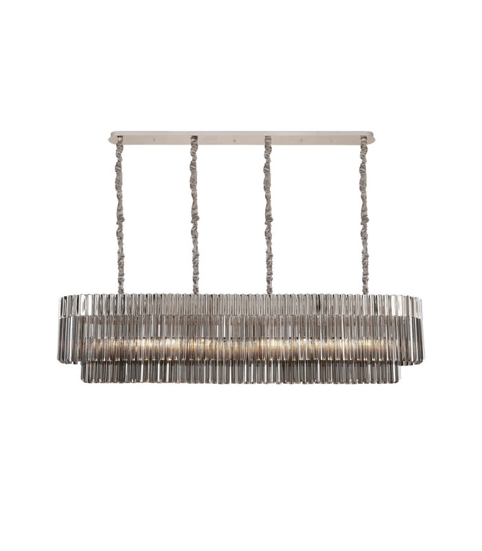 Poland 180 x 40cm Linear Pendant 9 Light E14 Polished Nickel/Smoked Sculpted Glass Item Weight: 47kg-1