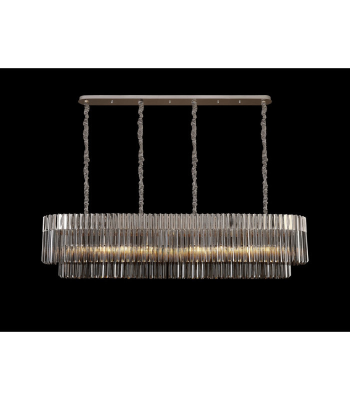Poland 180 x 40cm Linear Pendant 9 Light E14 Polished Nickel/Smoked Sculpted Glass Item Weight: 47kg-3