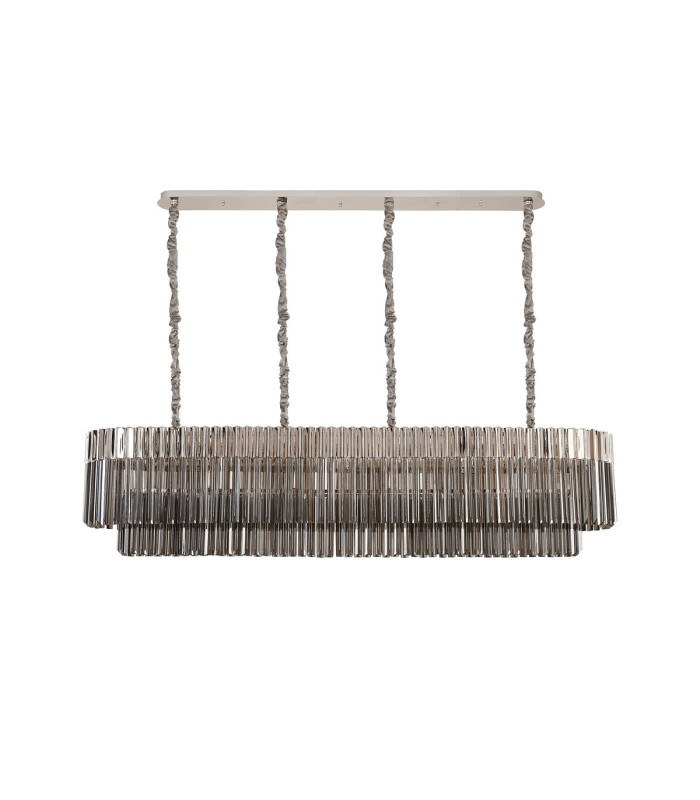 Poland 180 x 40cm Linear Pendant 9 Light E14 Polished Nickel/Smoked Sculpted Glass Item Weight: 47kg-4