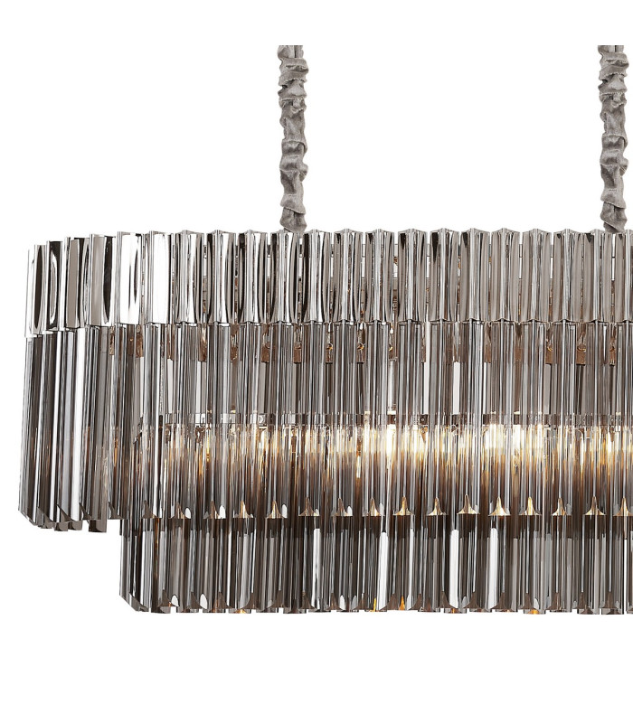 Poland 180 x 40cm Linear Pendant 9 Light E14 Polished Nickel/Smoked Sculpted Glass Item Weight: 47kg-5