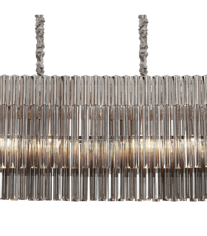 Poland 180 x 40cm Linear Pendant 9 Light E14 Polished Nickel/Smoked Sculpted Glass Item Weight: 47kg-7
