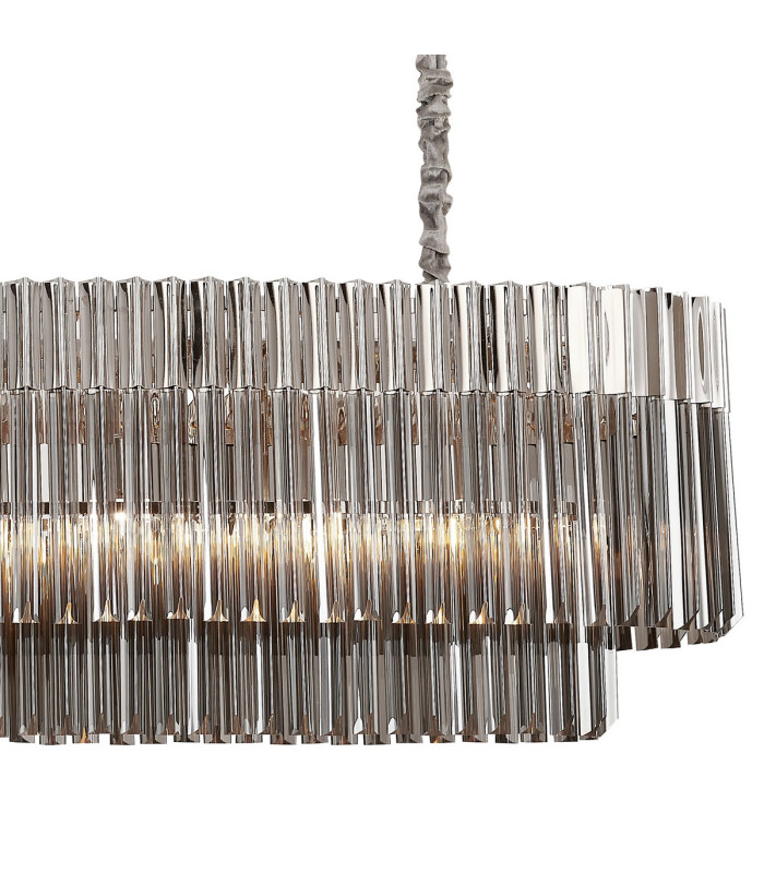 Poland 180 x 40cm Linear Pendant 9 Light E14 Polished Nickel/Smoked Sculpted Glass Item Weight: 47kg-8