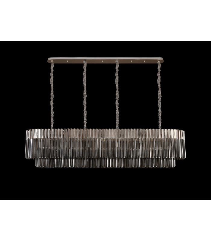 Poland 180 x 40cm Linear Pendant 9 Light E14 Polished Nickel/Smoked Sculpted Glass Item Weight: 47kg-9