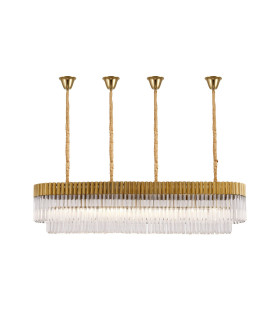 Poland 180 x 40cm Linear Pendant Bell Cup 9 Light E14 Brass/Clear Sculpted Glass Item Weight: 44kg-1