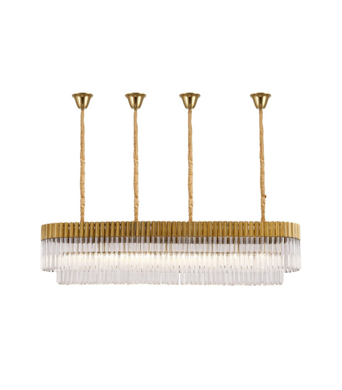 Poland 180 x 40cm Linear Pendant Bell Cup 9 Light E14 Brass/Clear Sculpted Glass Item Weight: 44kg-1