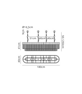 Poland 180 x 40cm Linear Pendant Bell Cup 9 Light E14 Brass/Clear Sculpted Glass Item Weight: 44kg-2