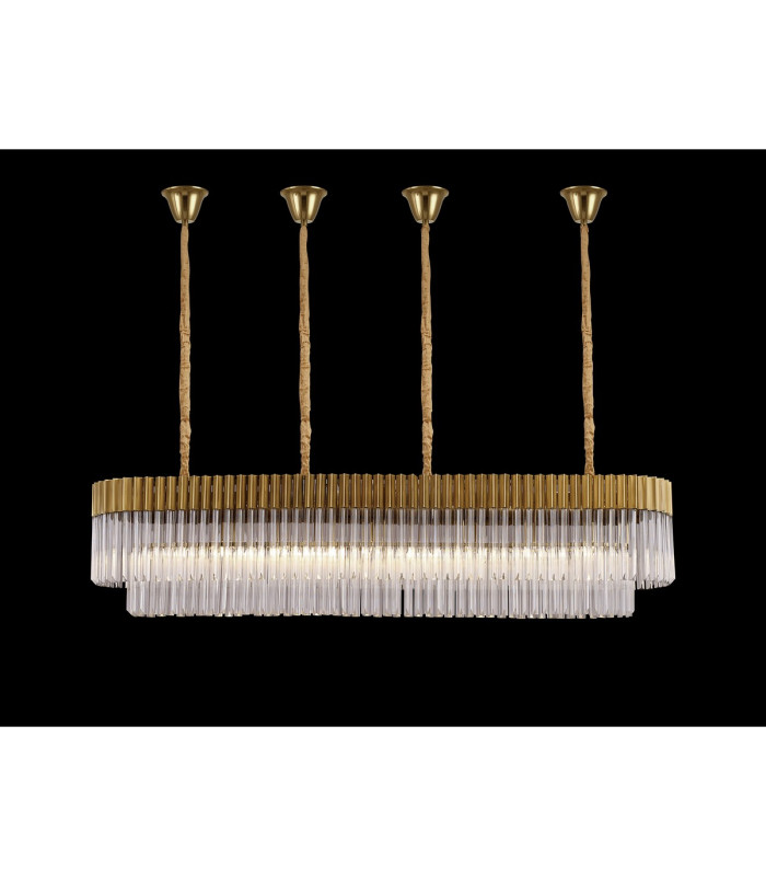 Poland 180 x 40cm Linear Pendant Bell Cup 9 Light E14 Brass/Clear Sculpted Glass Item Weight: 44kg-3