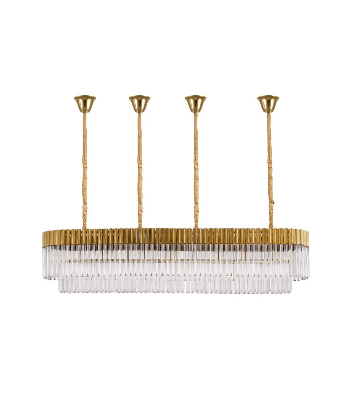 Poland 180 x 40cm Linear Pendant Bell Cup 9 Light E14 Brass/Clear Sculpted Glass Item Weight: 44kg-4