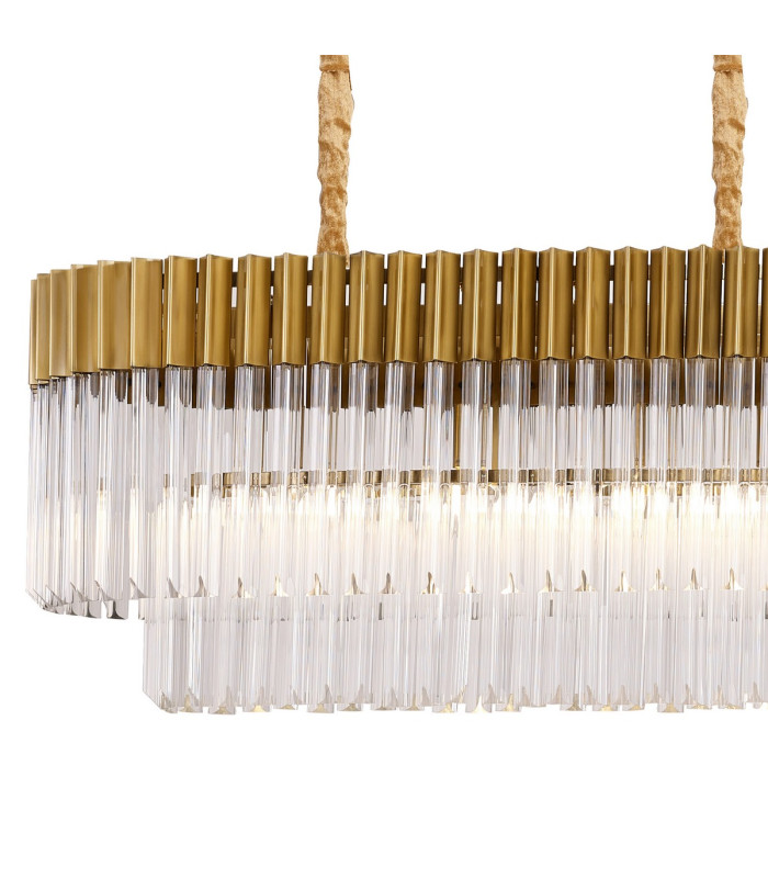 Poland 180 x 40cm Linear Pendant Bell Cup 9 Light E14 Brass/Clear Sculpted Glass Item Weight: 44kg-5
