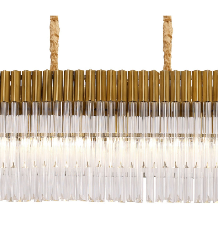 Poland 180 x 40cm Linear Pendant Bell Cup 9 Light E14 Brass/Clear Sculpted Glass Item Weight: 44kg-7