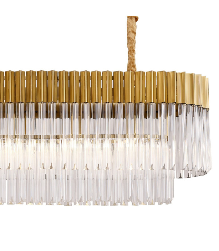 Poland 180 x 40cm Linear Pendant Bell Cup 9 Light E14 Brass/Clear Sculpted Glass Item Weight: 44kg-8
