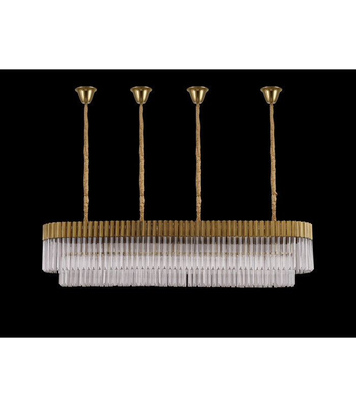 Poland 180 x 40cm Linear Pendant Bell Cup 9 Light E14 Brass/Clear Sculpted Glass Item Weight: 44kg-9